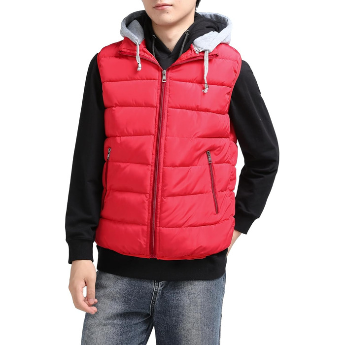 Чоловіча степкова жилетка YOUTHUP з капюшоном, тепла зимова жилетка для активного відпочинку, спортивна жилетка без рукавів (S, Червоний)
