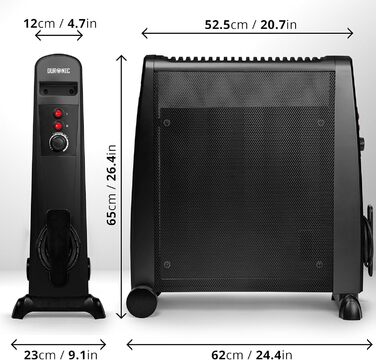 Конвекторний обігрівач Duronic 2000W з ручкою, компактний та енергоефективний (без екрану)