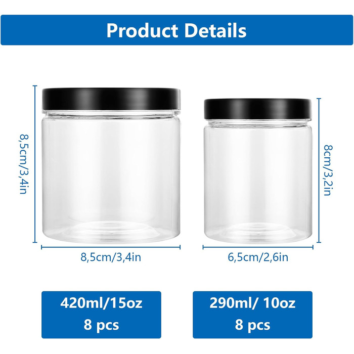 Набір контейнерів для зберігання продуктів 16 шт. (240мл + 420мл) з кришкою, BPA-Free, прозорі