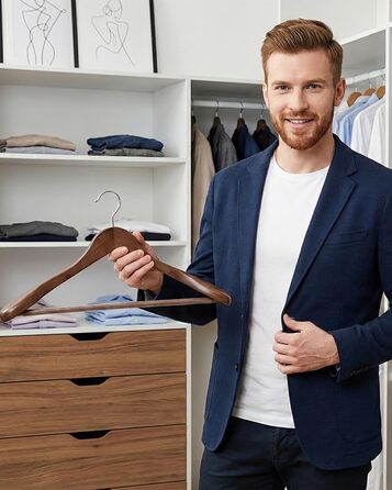 Набір дерев'яних вішалок Premium з широкими плечима (6 шт.) з обертовими гачками | Для пальто, курток, суконь | Натуральне дерево, вінтажний стиль