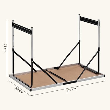 Складний алюмінієвий стіл для кемпінгу eSituro з регульованою висотою 100x60x73-94 см, стільниця MDF під дуб