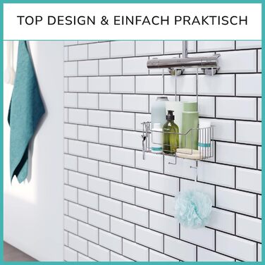 LAAKFELD Thermostat Shower Shelf for Hanging, Stainless Steel, Rust-Proof, Including Free Razor Holder - Flexible Hanging Shower Basket for Fixtures - 1A Shower Shelf for Hanging without Drilling - Shower Gel Holder