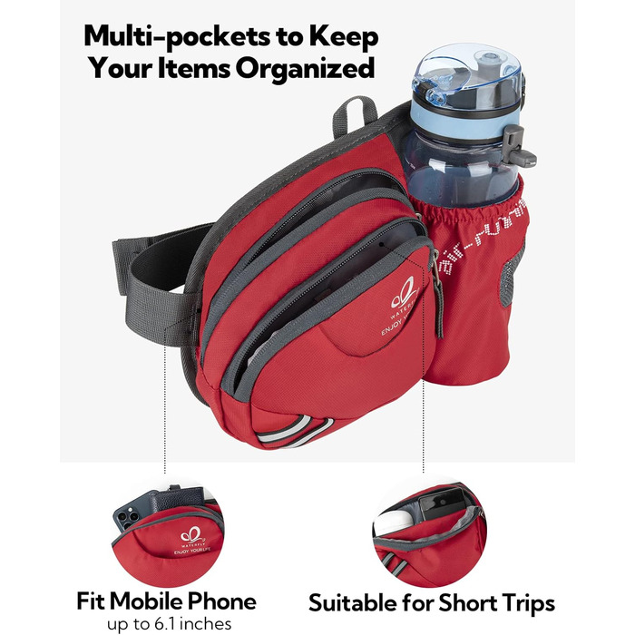 Спортивна поясна сумка WATERFLY з тримачем для пляшки, для жінок та чоловіків, червона