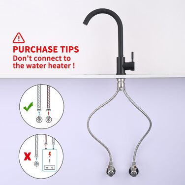 Кран кухонний HOMELODY чорного кольору, 360° поворотний, з високим виливом, з нержавіючої сталі, одноlever, G3/8 з'єднання