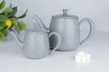 Café Olé PT-048 Cafe Ole Premium Teakettle, 18/10 Stainless Steel, 48 Ounces, Drip-Free Pouring, Hollow Handles & Flip-Top Lid, (48oz, Grey Granite)