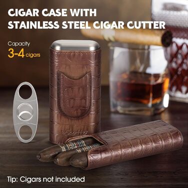 Чохол для сигар Scotte з натуральної шкіри, внутрішнє покриття з кедру, портативна humidor-коробка з різаком, коричневий