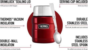 Термос King Thermoskanne / Thermosflasche для їжі, 0.47 л, нержавіюча сталь, Червоний (Cranberry Red)