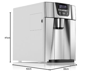 Машина для приготування льоду Klarstein Eiswürfelmaschine Klein, 2 л, з дозатором води, для 12 кг льоду, швидка, з сигналом, пластик, срібло