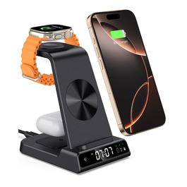 Бездротова зарядна станція 3-в-1 для Apple iPhone 16/15/14/13/12 Pro/Plus, Apple Watch Ultra 2/9/8/7/6/5, AirPods Pro/4/3/2 – Чорна