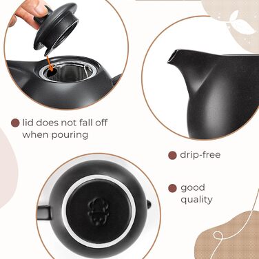 Teapot with infuser, ceramic - 1.2 l - Ceramic teapot, black (anthracite) - Tea Pot - Teapot Ceramic - Teakettle - Tea accessories - Tea maker for loose leaf tea (with spoon)