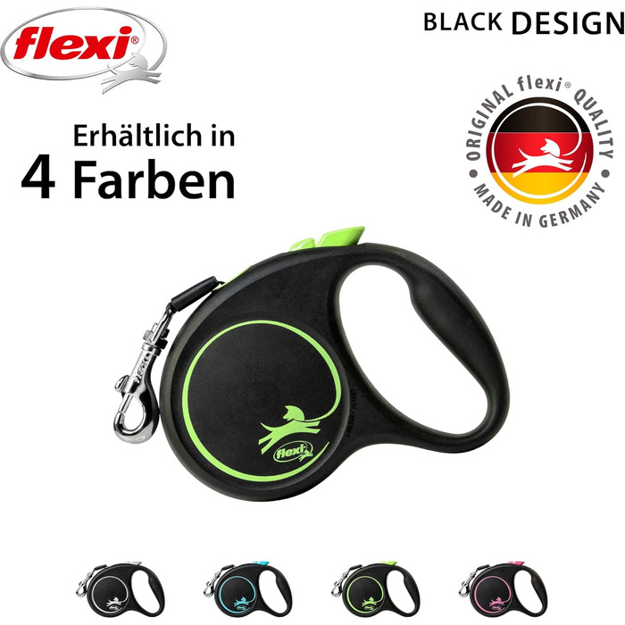 Flexi Roll-Leine для собак до 25 кг, 5 м, чорний/зелений