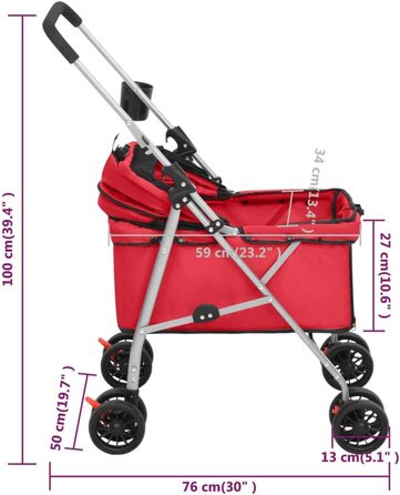 ВідаXL Кія для собак, складаний, 76x50x100 см, Оксфордська тканина, червоний