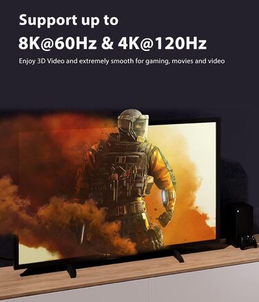 HDMI кабель оптоволокно 8K, HDMI 2.1 кабель (48Gbps) Ultra High Speed, підтримка 8K@60Hz, 4K@120/144Hz, Dynamic HDR, eARC, ARC, Dolby Atmos для PS5/4, HDTV, монітор, ПК, ноутбук (плетіний HDMI кабель, 15 м)