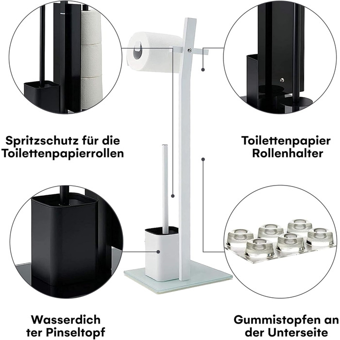 Набір для ванної кімнати WC-Garnitur з тримачем для туалетного паперу, без свердління, з нержавіючої сталі, скляний підстав, 32x20x70 см, чорний