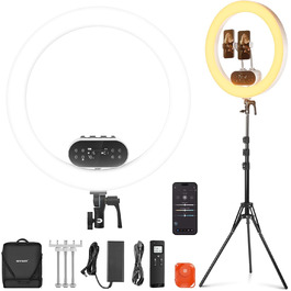 NEEWER Комплект кільцевого світла для фото та відео: 48 см, 52 Вт, регульоване LED, штатив, Bluetooth, для смартфона, YouTube, селфі (RH100B)