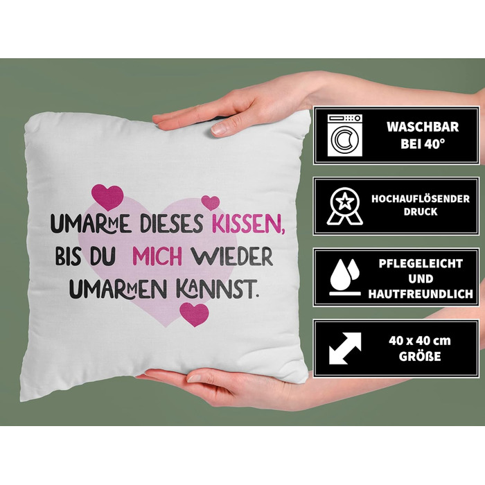 Декоративна подушка LIEBTASTISCH «Обійми цю подушку, поки не зможеш обійняти мене» 40x40 см, подарунок для закоханих, з наповнювачем