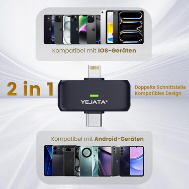 Мікрофон 2-в-1 для iPhone та Android з шумозаглушенням, кейс на 40 годин, магнітна застібка та кріплення для інтерв'ю, жовтий, 25 метрів