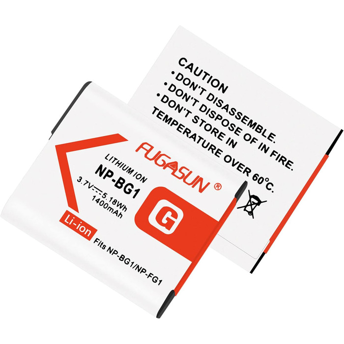 Акумулятор NP-BG1/NP-FG1 з зарядним пристроєм для Sony DSC-H10, H20, H50, H55, H70, H90, HX9V, HX10V, HX20V, HX30V, T20, T100, W90, W100, W120, W130, W150, W170, W200, W210, W215, W220, W230, W270, W290, W300 (2 шт.)