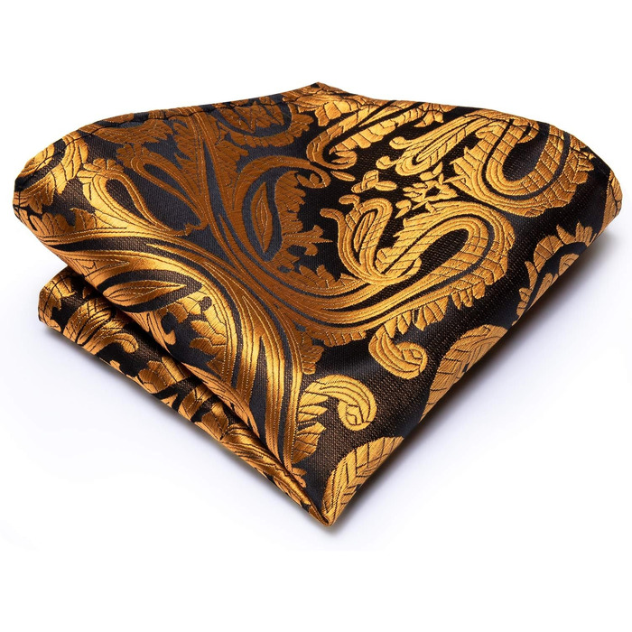 Чоловічий краватковий комплект Hi-Tie: краватка, нагрудна хустинка, затискач для краватки, запонки, шовкова тканина, чорний/золотий візерунок павліній, для вечірки, весілля