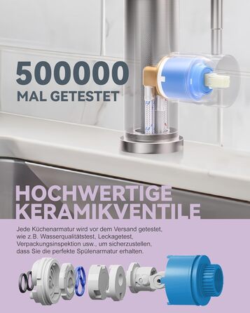 Кухонний змішувач iVIGA висувний з дозатором, водоспад, 360° поворот, 3 режими, щіткова нікель, T-подібний