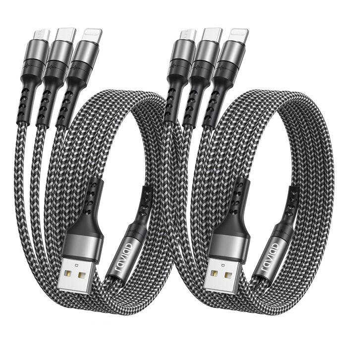 Мульти USB кабель RAVIAD 3 в 1 (2 шт x 2м) для iPhone, Samsung, Huawei та інших – сірий