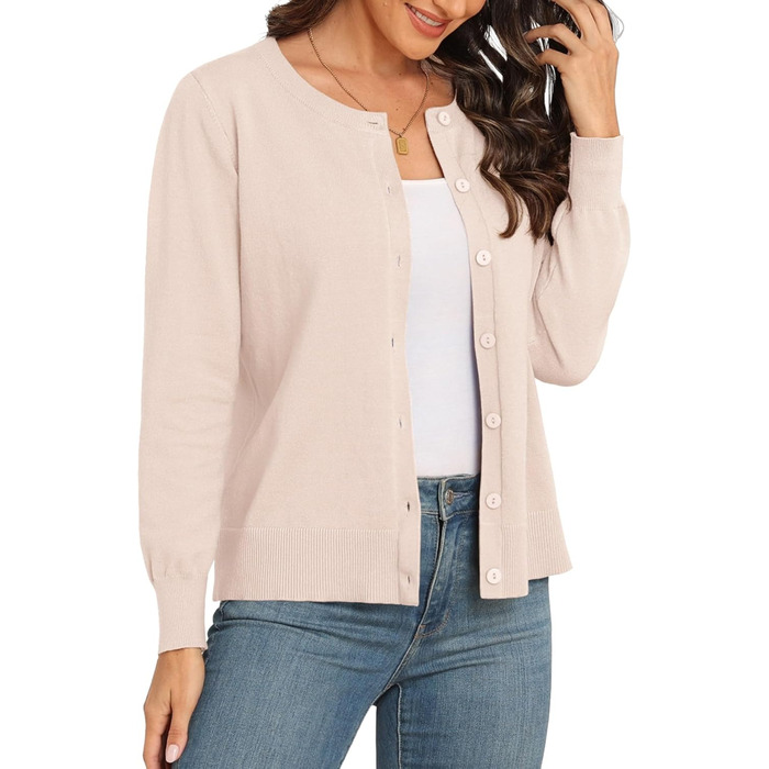 Жіночий в'язаний кардиган PrinStory з круглим вирізом, легкий, на ґудзиках, класичний, кольору абрикос