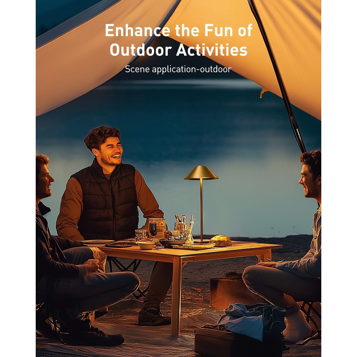 LED-лампа настільна бездротова золота, 2 шт. - акумулятор, USB, сенсорне керування, IP54, для дому та вулиці