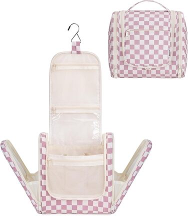 Сумка для косметики жіноча та чоловіча на блискавці, підвісна, водонепроникна (блакитний лист, сітка рожева)