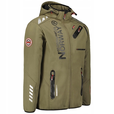 Чоловіча куртка софтшелл Geographical Norway з каптуром, водонепроникна, зелена, розмір L