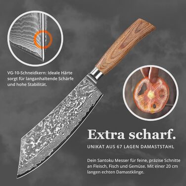 Ніж кухарський Wakoli EDIB Pro Damast BBQ & Blockmesser 20 см з лезом з 67 шарів дамаської сталі (VG10) з ергономічною ручкою з паккавуда для м'яса, гриля та смаження. У подарунковій коробці. Без гравіювання.