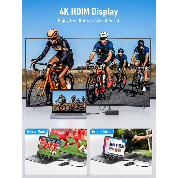 Lemorele USB-C Док-станція 10-в-1: Gigabit Ethernet, 4K HDMI, 4x USB 3.0/2.0, 100W PD, SD/TF, для MacBook/Dell/HP/Lenovo/Asus