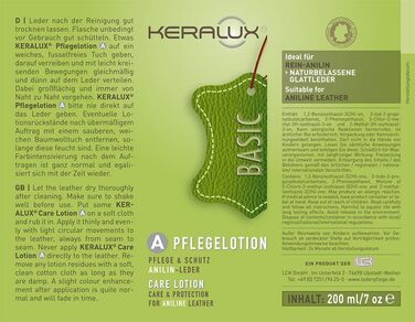 KERALUX 4-piece leather care set A for aniline leather, 200 ml cleaner, 200 ml conditioner, sponge, cloth. Includes impregnation and UV protection.