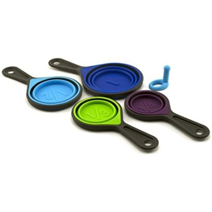 Collapsible measuring cups and spoons, portable measuring cup set made of food-grade silicone for liquid and dry ingredients, dog food, camping, and children's measuring cups