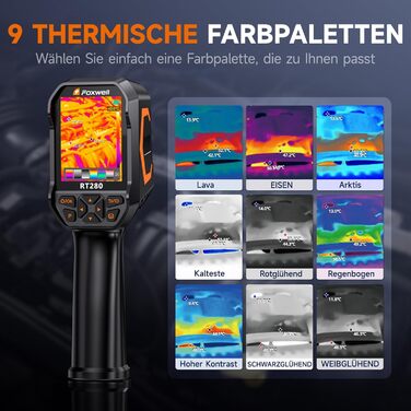 Тепловізор FOXWELL RT280: Портативна інфрачервона камера з LCD-екраном 2.8', роздільна здатність 320x240, діапазон температур -20°C до 550°C, 8GB пам'яті, функція PC-аналізу та відеозапису