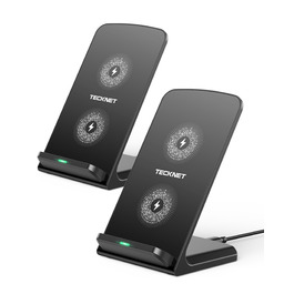 Бездротова зарядка TECKNET 15W, 2 в 1, підставка для iPhone 17/16/15/14/13/12 Pro Max, Samsung Galaxy, Google, LG, Xiaomi, Huawei - Чорна