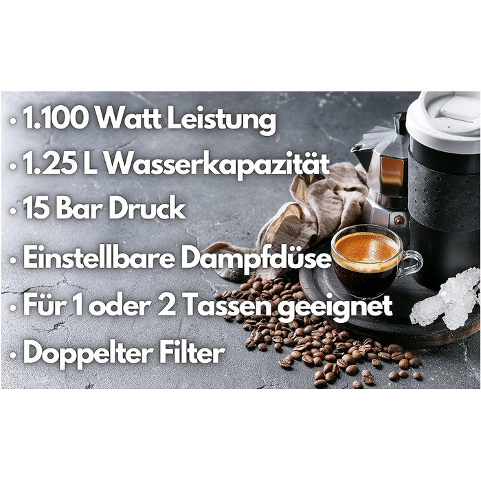 Zilan Espresso Machine with Milk Frother | Semi-Automatic Espresso Machine | Cappuccino Machine | Portafilter Coffee Machine | 1.25 L Water Tank | 15 bar | Retro Design