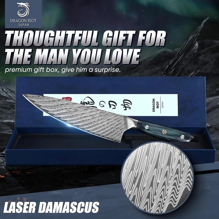 Професійний кухонний ніж Dragon Riot з ручкою з епоксидної смоли, гострі кухонні ножі шеф-кухаря з піхвою (кухонний ніж)