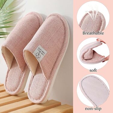 Зимові тапочки з льону, дихаючі, для дому, готелю, для жінок та чоловіків, неслизькі, рожеві, 38/39 EU