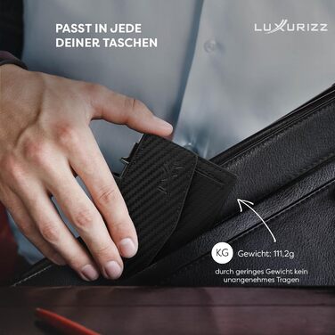 Чоловічий/Жіночий шкіряний гаманець Luxurizz Smart з RFID-захистом - Slim модель з відділенням для монет та карт (10 карт) - карбоновий