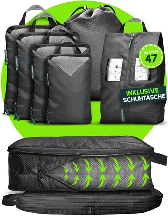 Puremore® Преміум Набір для пакування багажу з компресією (6 шт.) | Органайзери для подорожей | Чохли для взуття | Чорний колір