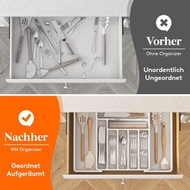 Органайзер для столових приборів Lifewit в шухляду, розсувний, пластиковий, білий 33-57 x 38 x 5 см