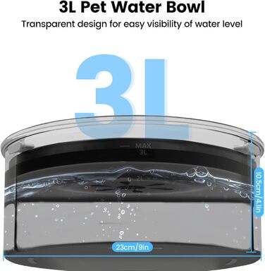 Миска для собак PETTOM 3L без облизування, анти-облизування, велика, витокостійка, чорна