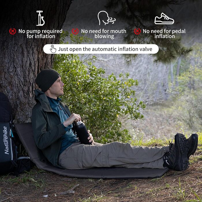 Naturehike Саморозкладаюча спалка 5 см, туристична, для кемпінгу, вага легка, з'єднується, R-значення 4.8, зелена (сіра)