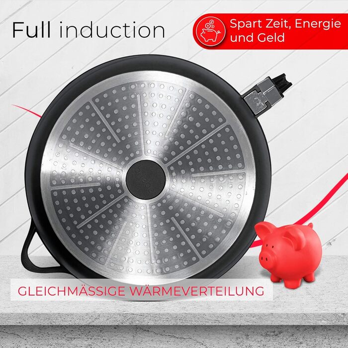 Набір посуду Induktion BRIEBЕ 12-ти частинний: 4 казани з алюмінію, 2 сковорідки з антипригарним покриттям ILAG GRANITEC (без PFOA), кришки зі скла, рукавички з силікону. Підходить для індукційних, газових плит та духовки.