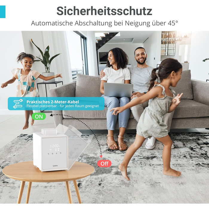 Зволожувач повітря для спальні та вітальні з верхнім заповненням, 3л, нержавіюча сталь, теплий туман, знищує 99,97% бактерій, з режимом сну, білий