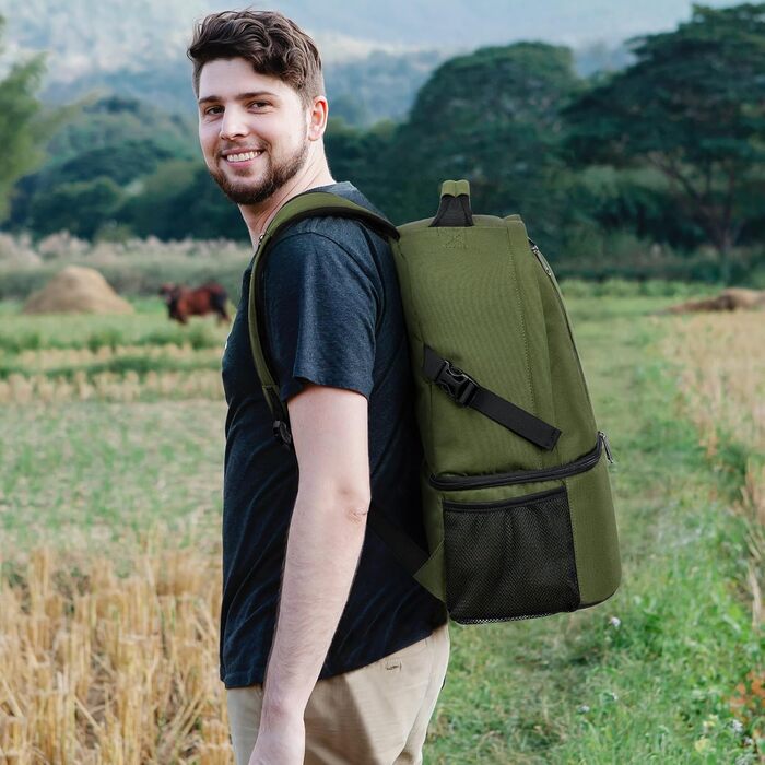 28L Insulated Cooler Backpack - Double Layer Small Thermal Backpack for Camping, Picnic, Travel (Green)