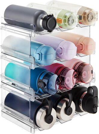 Lifewit Stackable Bottle Organizer Wine Bottle Holder Wine Rack Wine, Freezer, Pantry - Plastic Water Bottle Holder for Kitchen Countertop, Cabinet, Office - 4-Pack