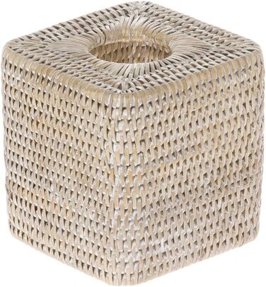 Kouboo La Jolla Rattan Square Tissue Box Cover, White Wash, Wicker, 13.97 x 13.97 x 14.61 cm