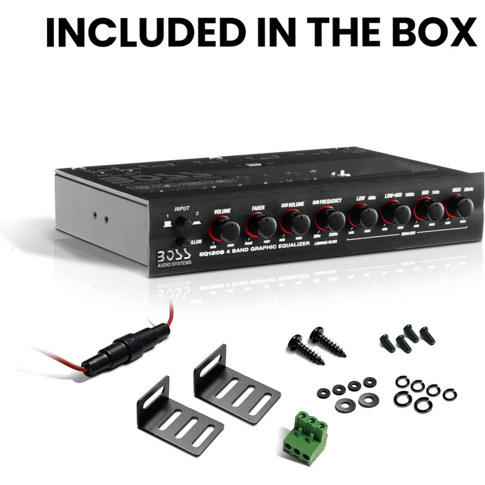 Boss Audio EQ1208 підсилений 4-смуговий еквалайзер з регулюванням сабвуфера, попередній підсилювач для авто