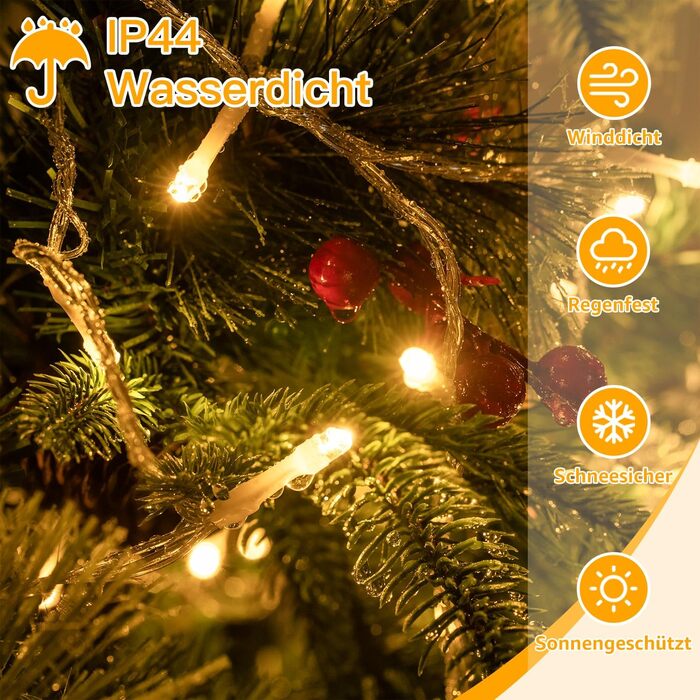 Ланцюжок прикрас Ollny з 200 LED, 60м, з пультом та таймером, IP44, тепле світло. Підходить для декору ялинки, вечірки, весілля, святкування.